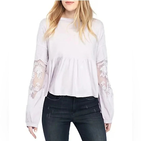 Free people Penny Tee‎ Lilac Embroidered Blouse Small - Picture 1 of 11